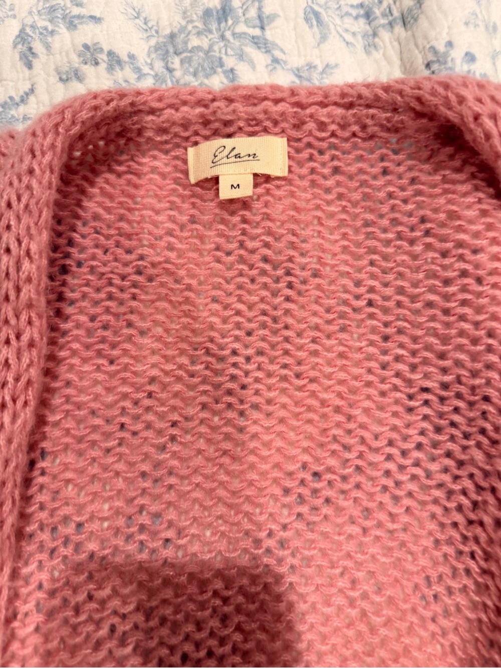 Elan Pink Open Knit Mohair-Blend Cardigan